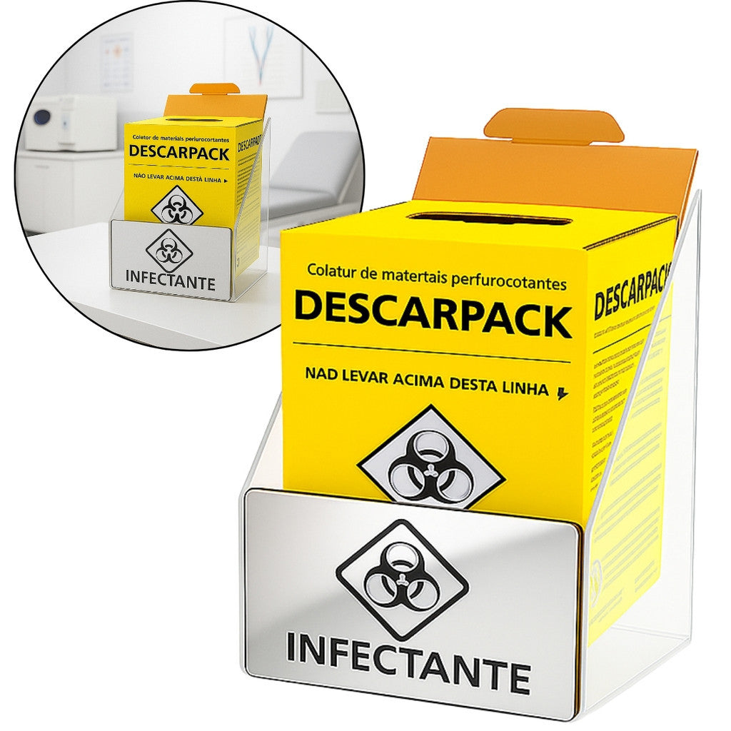 Suporte Caixa Coletora Descarpack 7litros Parede Mesa Balcão Resíduos Infectantes Descarte Biológico