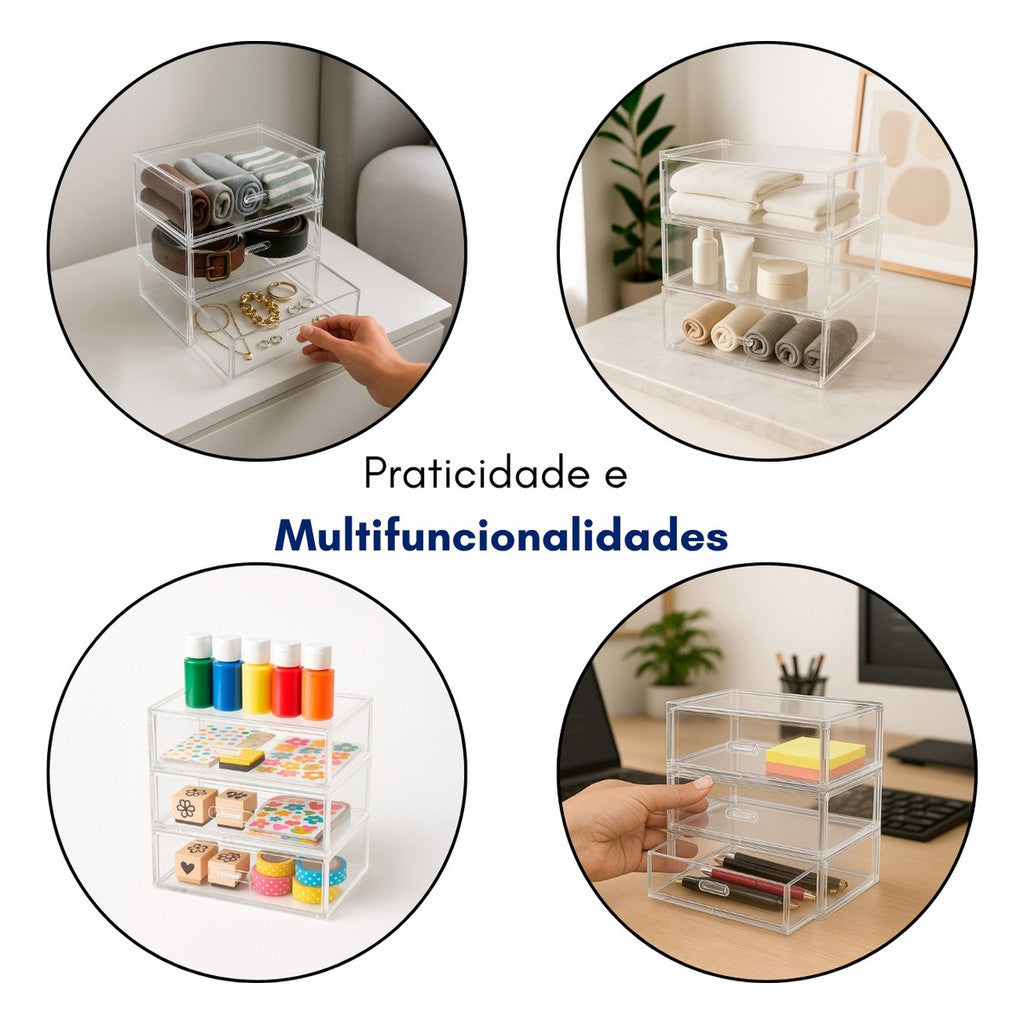 Organizador Modular Gaveta Multiuso Escritório Maquiagem Material Escolar