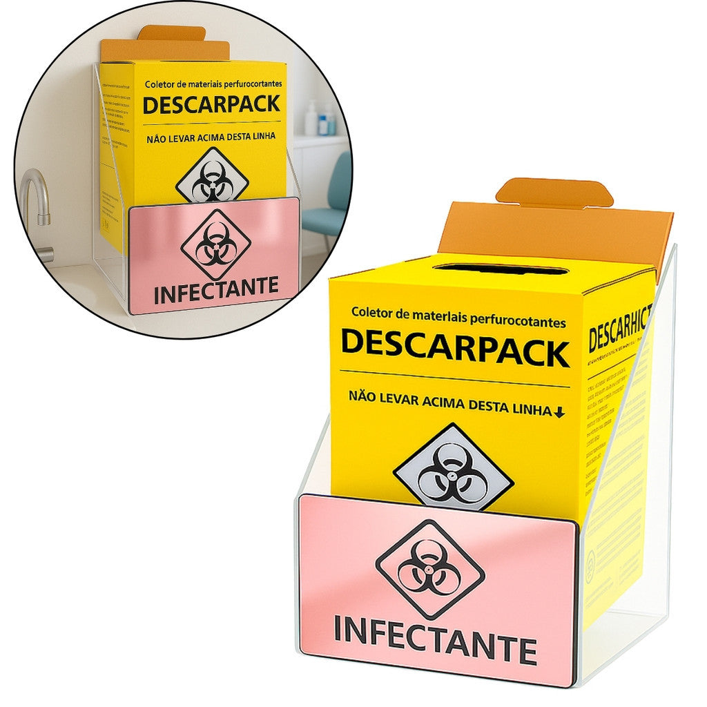 Suporte Caixa Coletora Descarpack 7litros Parede Mesa Balcão Resíduos Infectantes Descarte Biológico