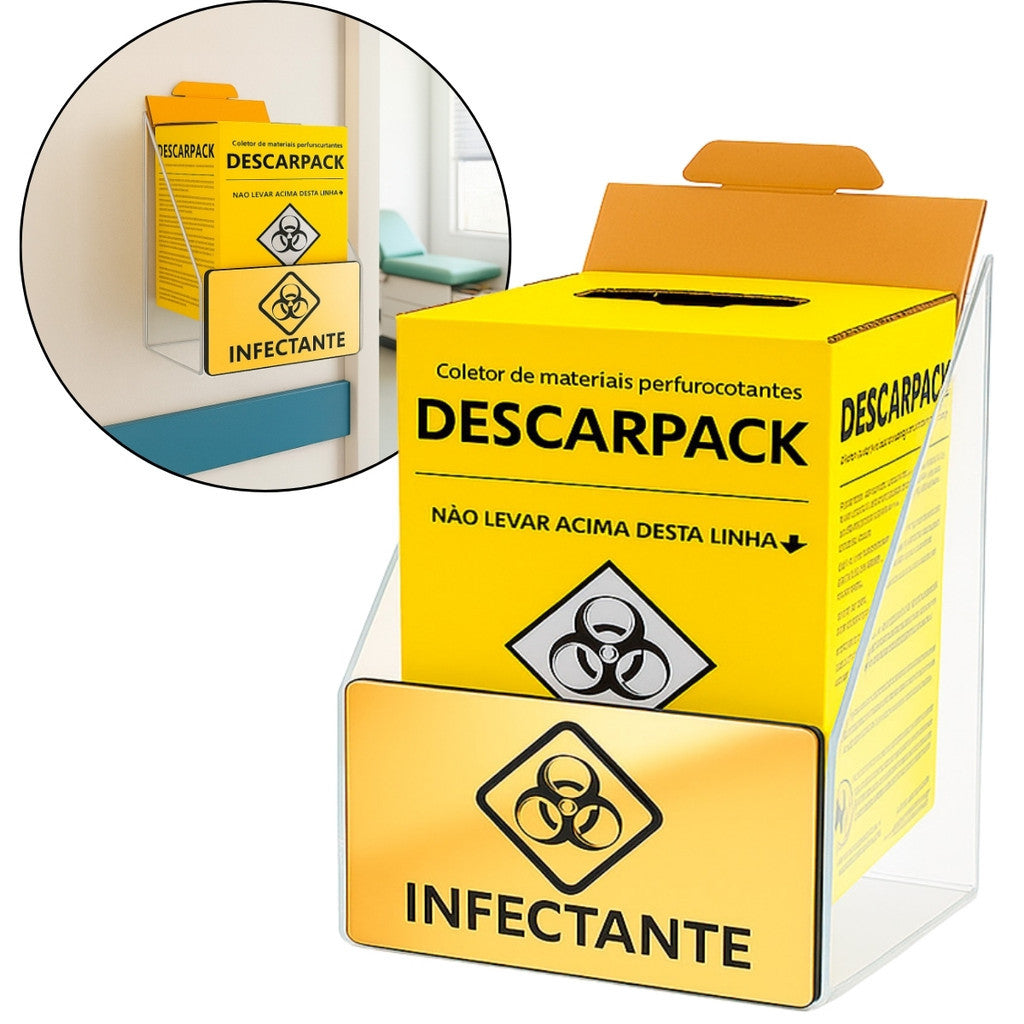 Suporte Caixa Coletora Descarpack 7litros Parede Mesa Balcão Resíduos Infectantes Descarte Biológico