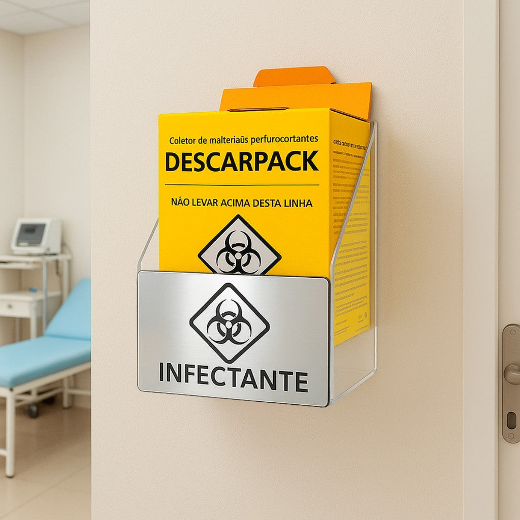 Suporte Caixa Coletora Descarpack 7litros Parede Mesa Balcão Resíduos Infectantes Descarte Biológico