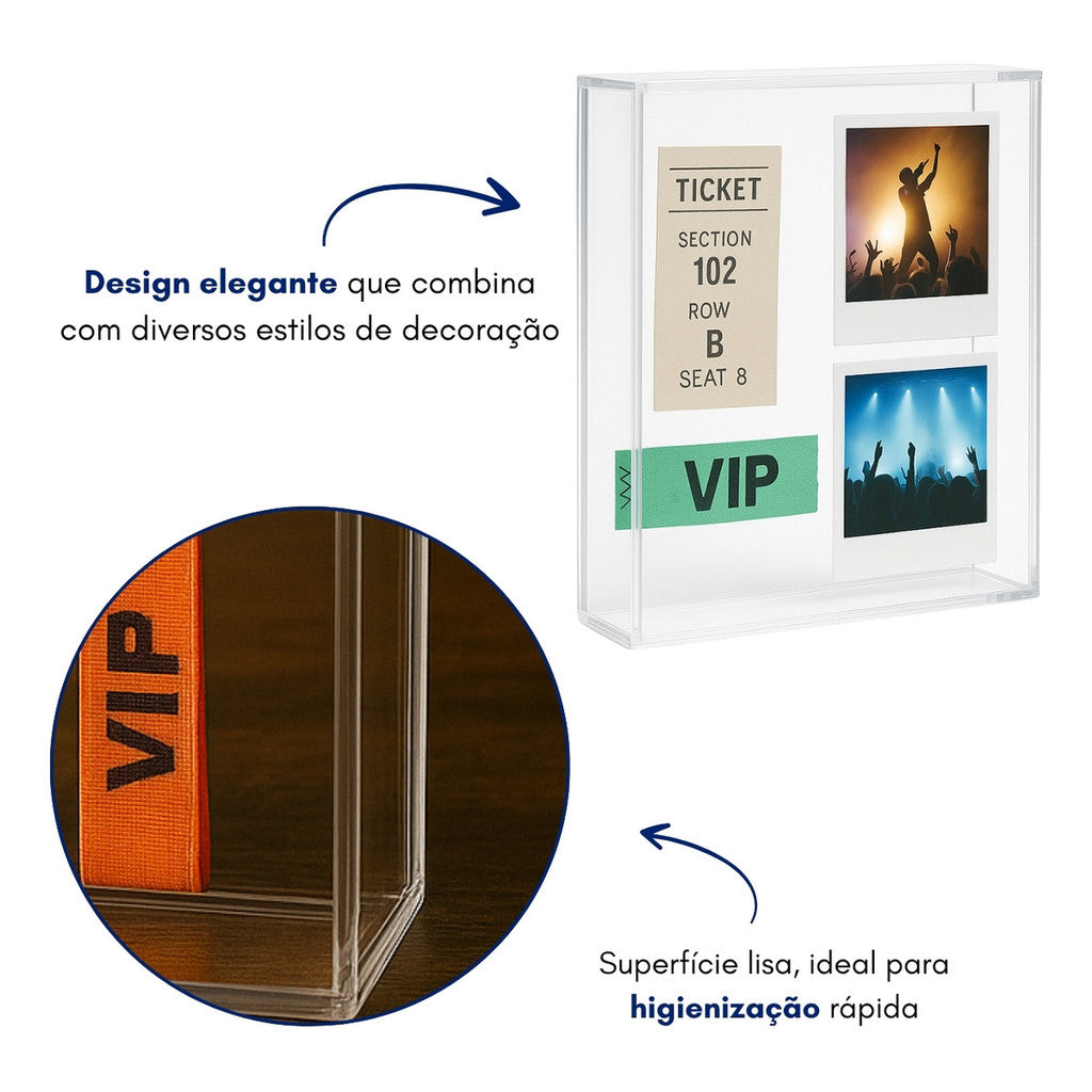 Moldura Caixa Expositora Objetos Lembranças Fotos Box Quadro Vitrine Memórias Ingressos Bebê