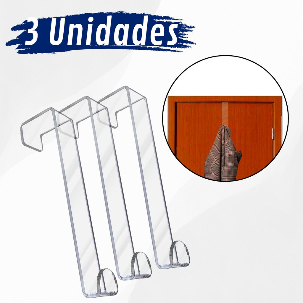 Conjunto Cabide Porta Roupa Acrílico Gancho Transparente Minimalista Suporte Apoio Pendurador