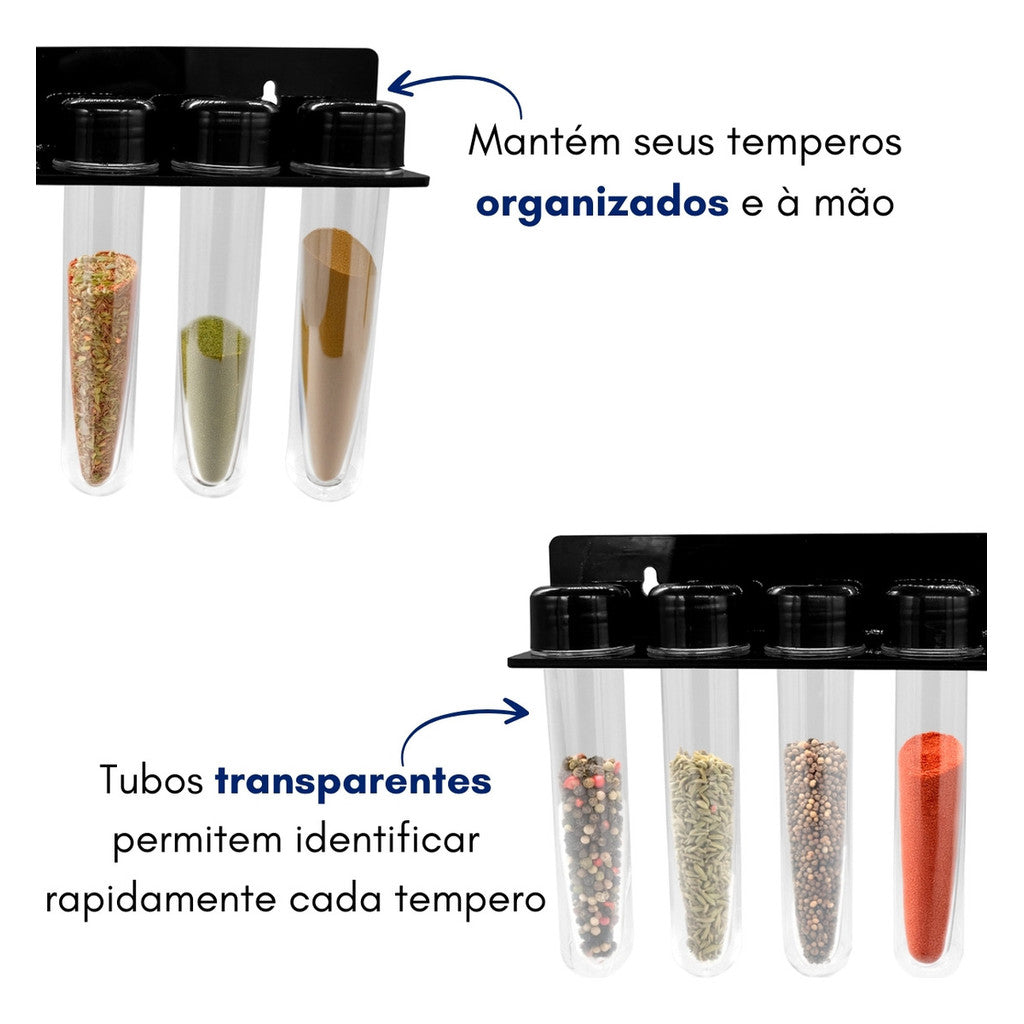 Porta Tempero Organizador Suporte Condimentos Ervas Cozinha 7 Tubos Potes Tubetes