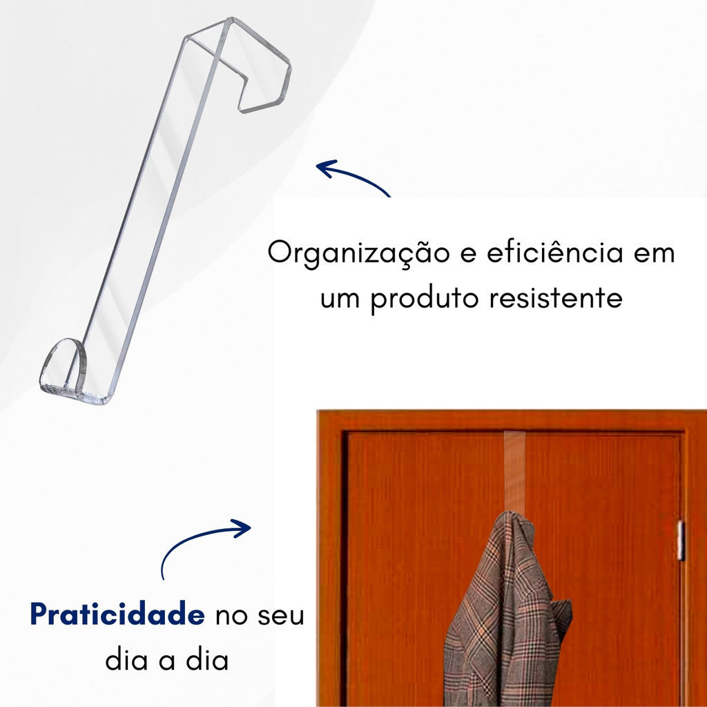 Conjunto Cabide Porta Roupa Acrílico Gancho Transparente Minimalista Suporte Apoio Pendurador