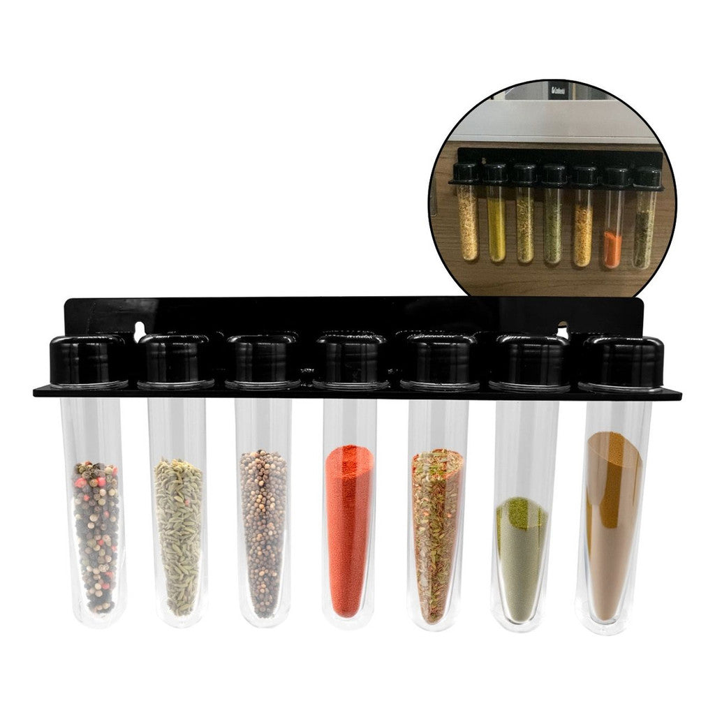Porta Tempero Organizador Suporte Condimentos Ervas Cozinha 7 Tubos Potes Tubetes