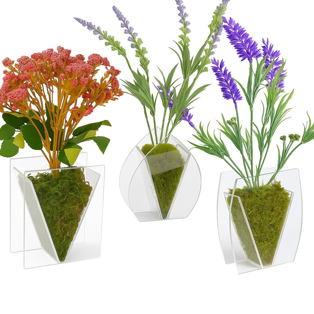 Vaso Planta Flor Acrílico Cristal Decorativo Sala Escritório