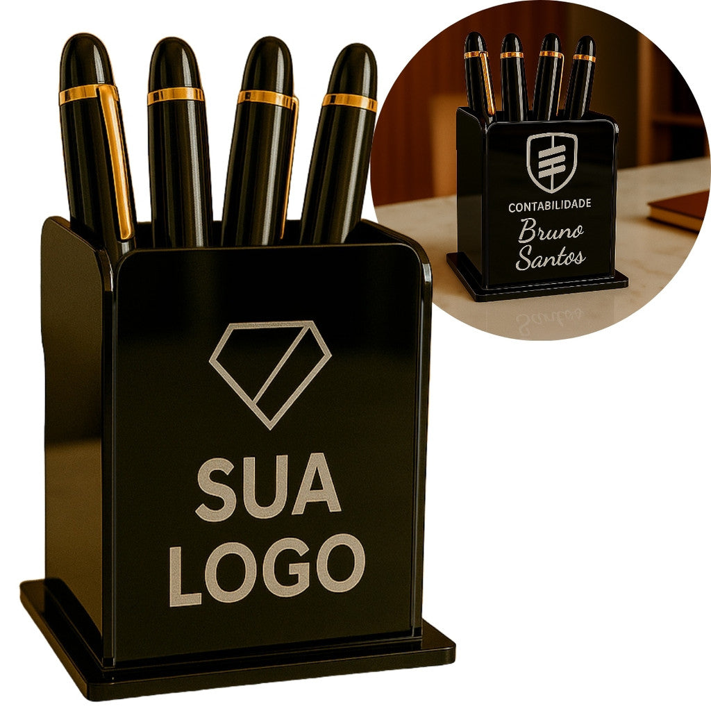 Porta Canetas Personalizavel Escritório Consultório Clinica Decorativo Mesa