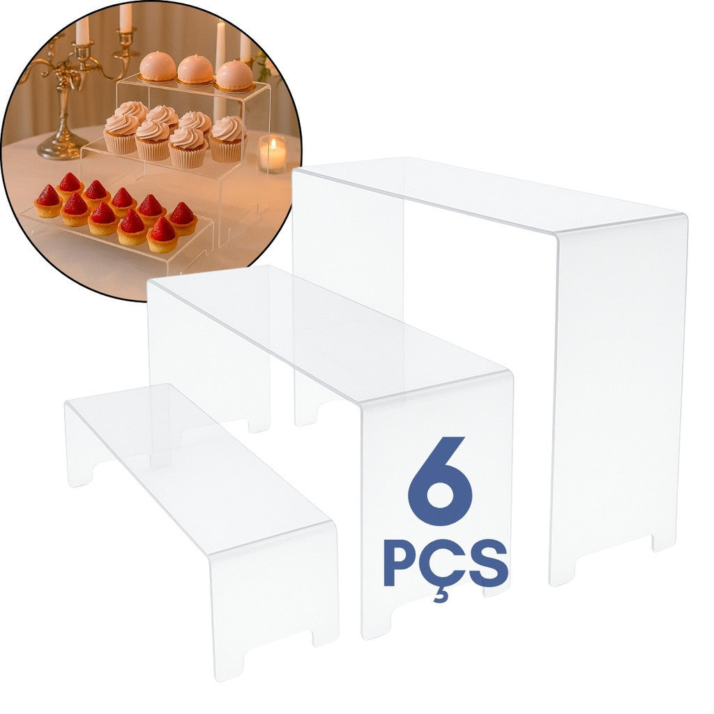 Kit 6 Display Vitrine Expositores Loja Plataforma Balcão Base Calçados Joias Acessórios