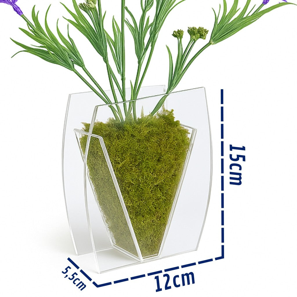 Vaso Planta Flor Acrílico Cristal Decorativo Sala Escritório