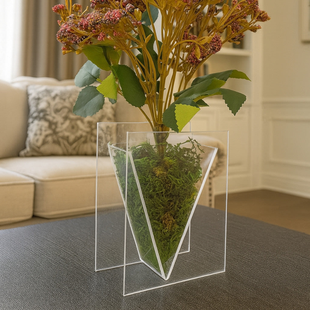 Vaso Planta Flor Acrílico Cristal Decorativo Sala Escritório