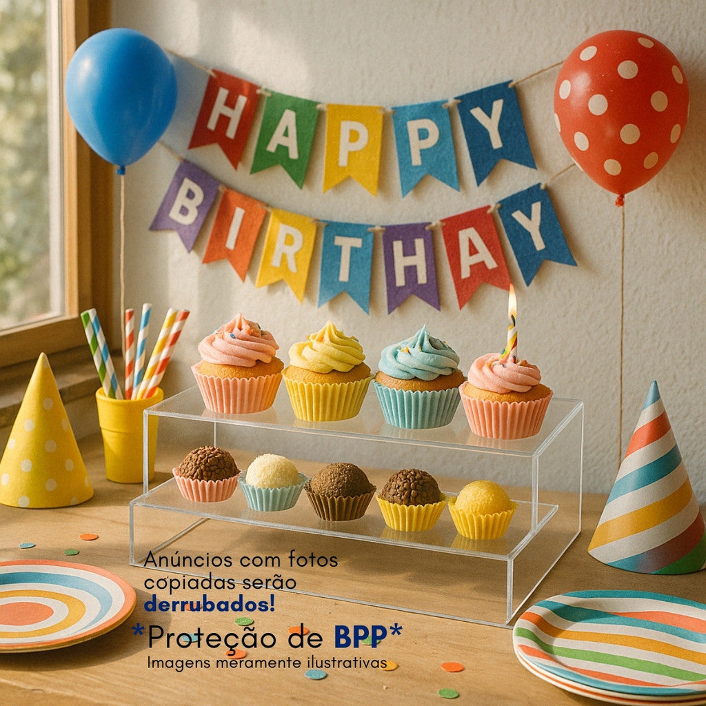 Expositor Acrílico 2 Degraus para Doces e Decoração – 33cm