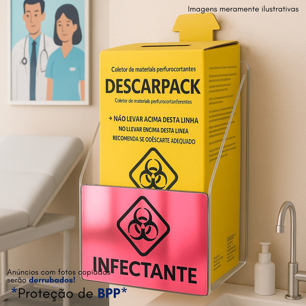Suporte Caixa Coletora Descarpack 3litros Parede Mesa Balcão Organizador Resíduos Infectantes