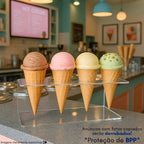 Suporte Expositor Temaki Sorvete Acrilico Cristal 4 Cones