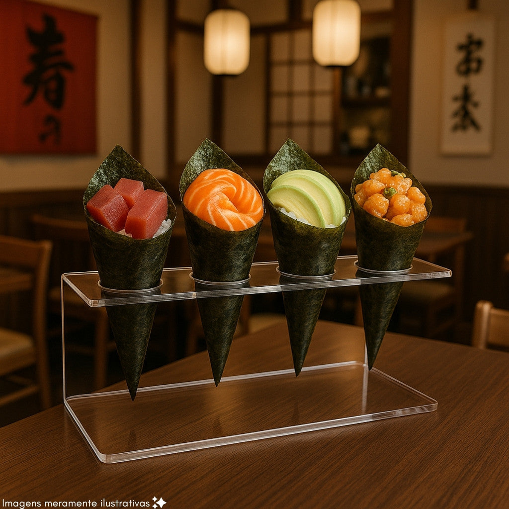 Suporte Expositor Temaki Sorvete Acrilico Cristal 4 Cones