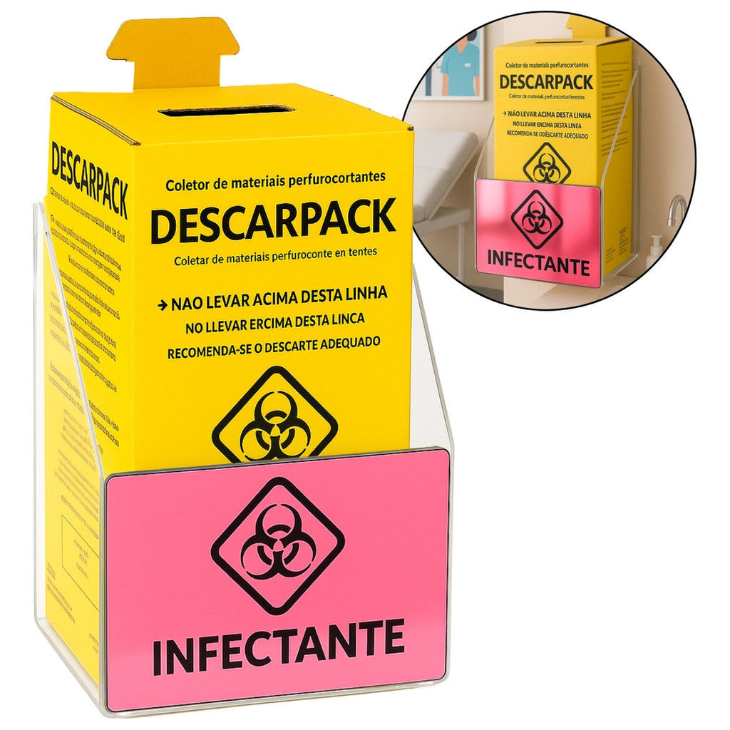 Suporte Caixa Coletora Descarpack 3litros Parede Mesa Balcão Organizador Resíduos Infectantes