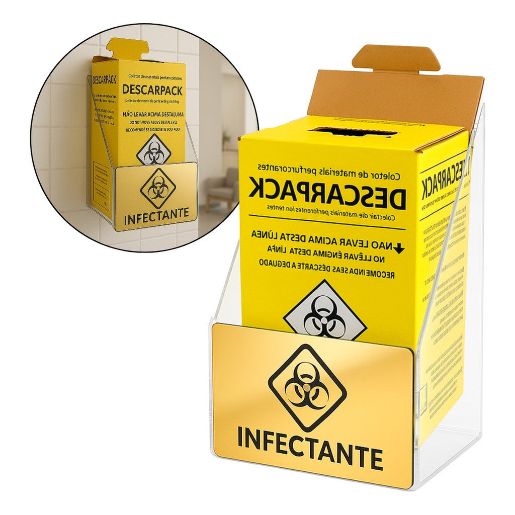 Suporte Caixa Coletora Descarpack 3litros Parede Mesa Balcão Organizador Resíduos Infectantes
