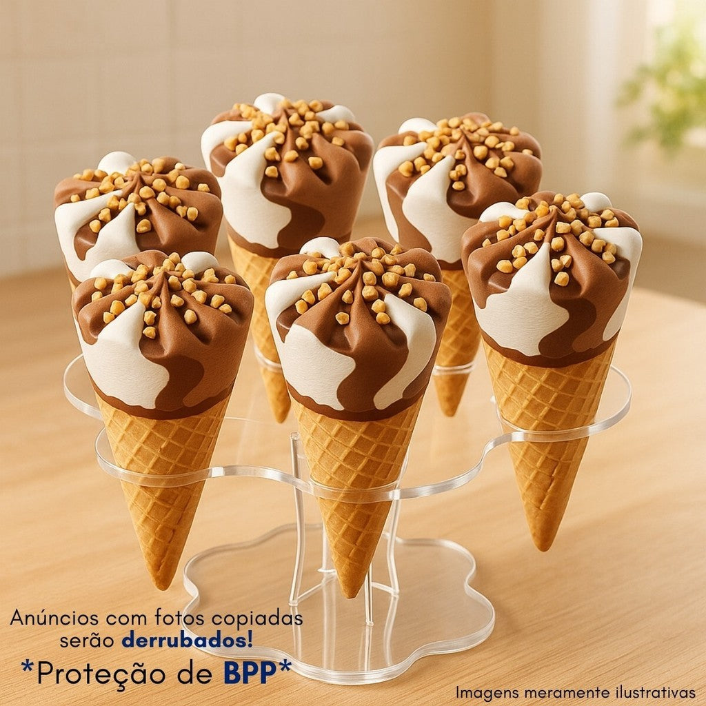 Suporte Expositor Temaki Sorvete Acrilico Cristal 6 Cones Redondo Estrela