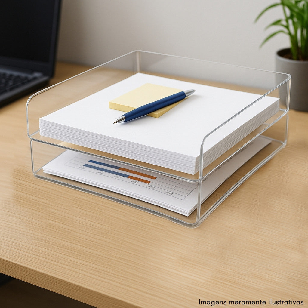Kit 2 Acrílico Organizador A4 Box Arquivo Papel Caixa Empilhável Mesa Escritório Folhas