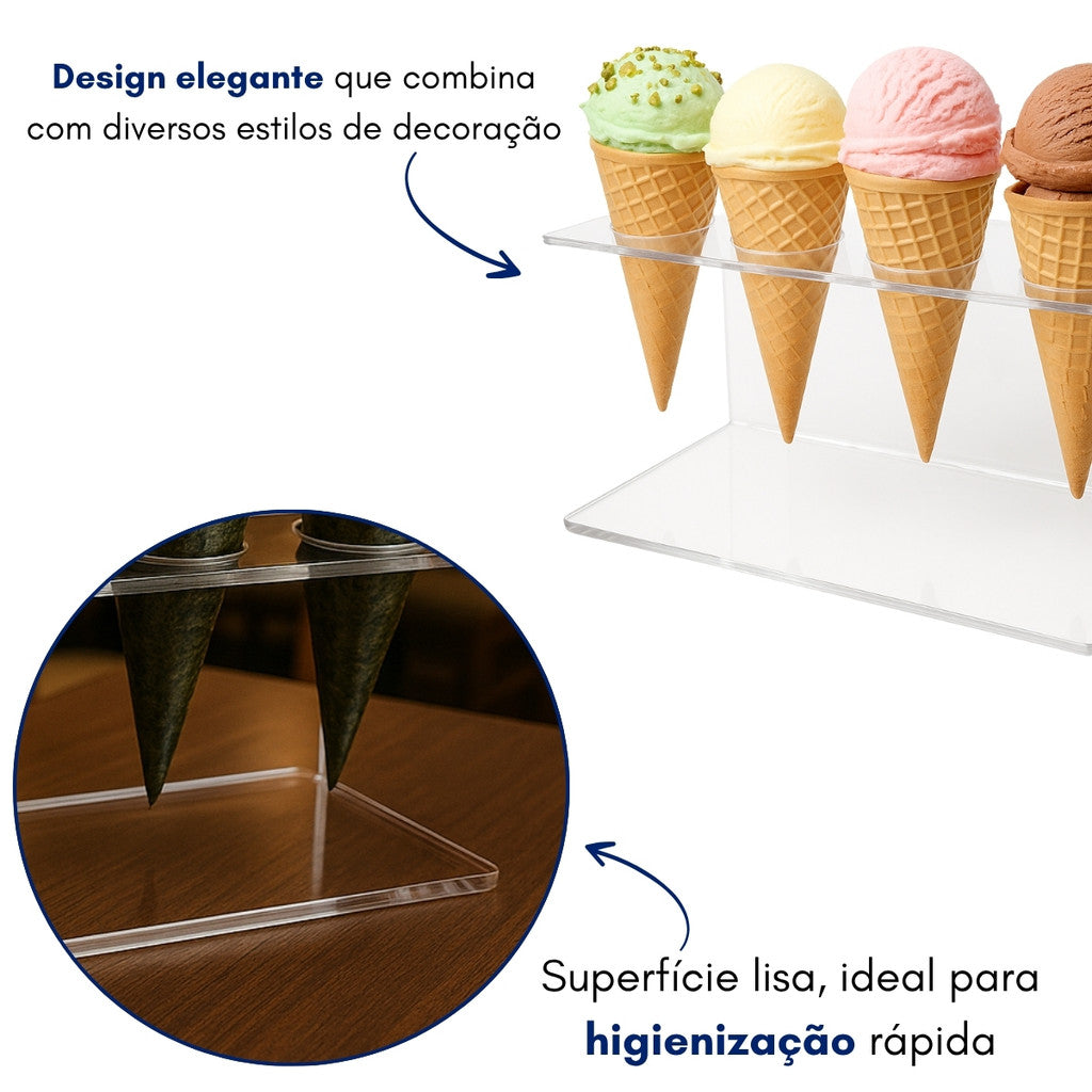 Suporte Expositor Temaki Sorvete Acrilico Cristal 4 Cones
