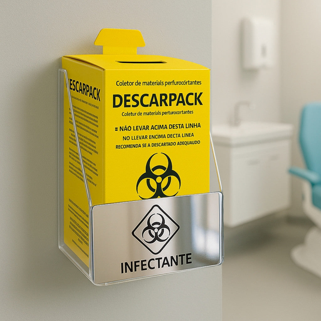 Suporte Caixa Coletora Descarpack 3litros Parede Mesa Balcão Organizador Resíduos Infectantes