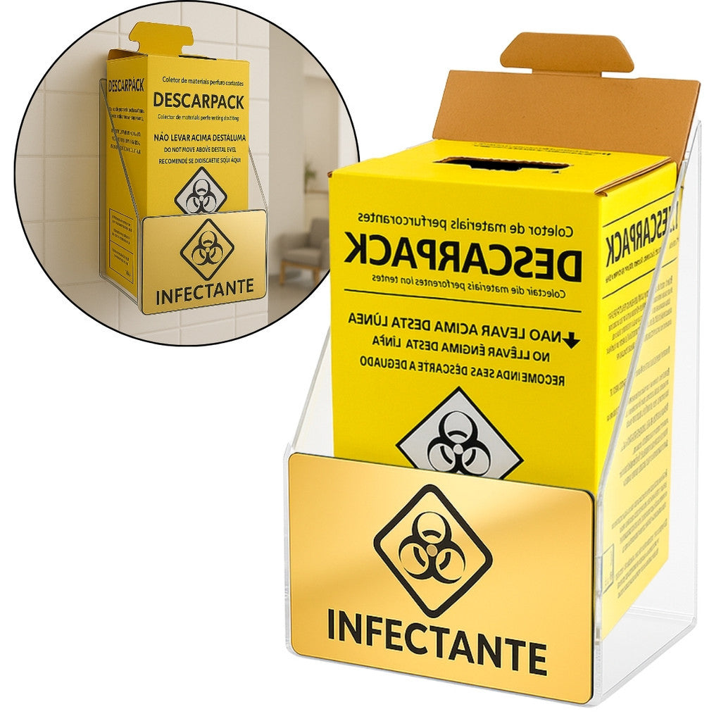 Suporte Caixa Coletora Descarpack 3litros Parede Mesa Balcão Organizador Resíduos Infectantes