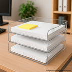 Kit 3 Organizador Arquivo Papel Escritorio Acrilico Folha A4 Caixa Box Empilhável Mesa