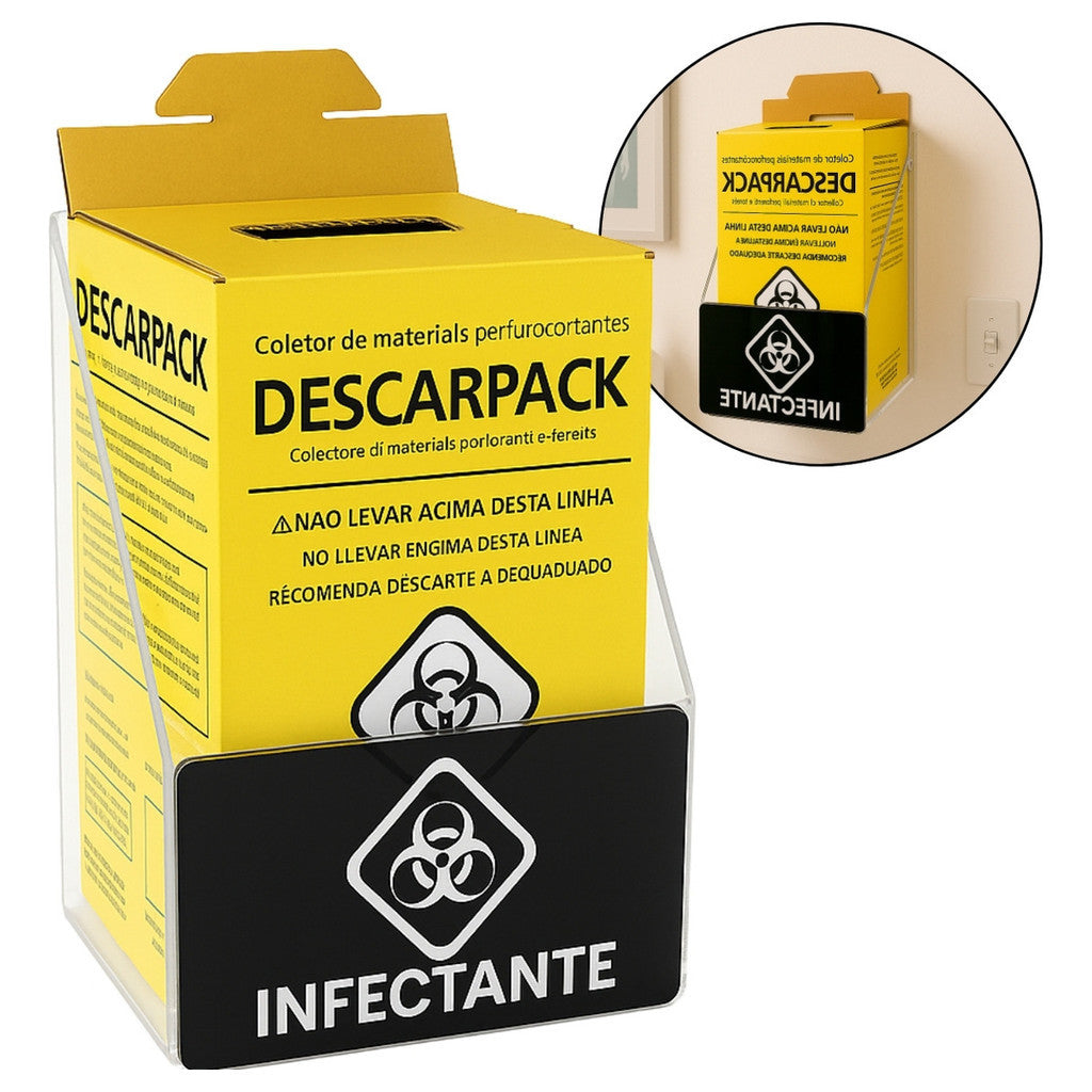 Suporte Caixa Coletora Descarpack 3litros Parede Mesa Balcão Organizador Resíduos Infectantes