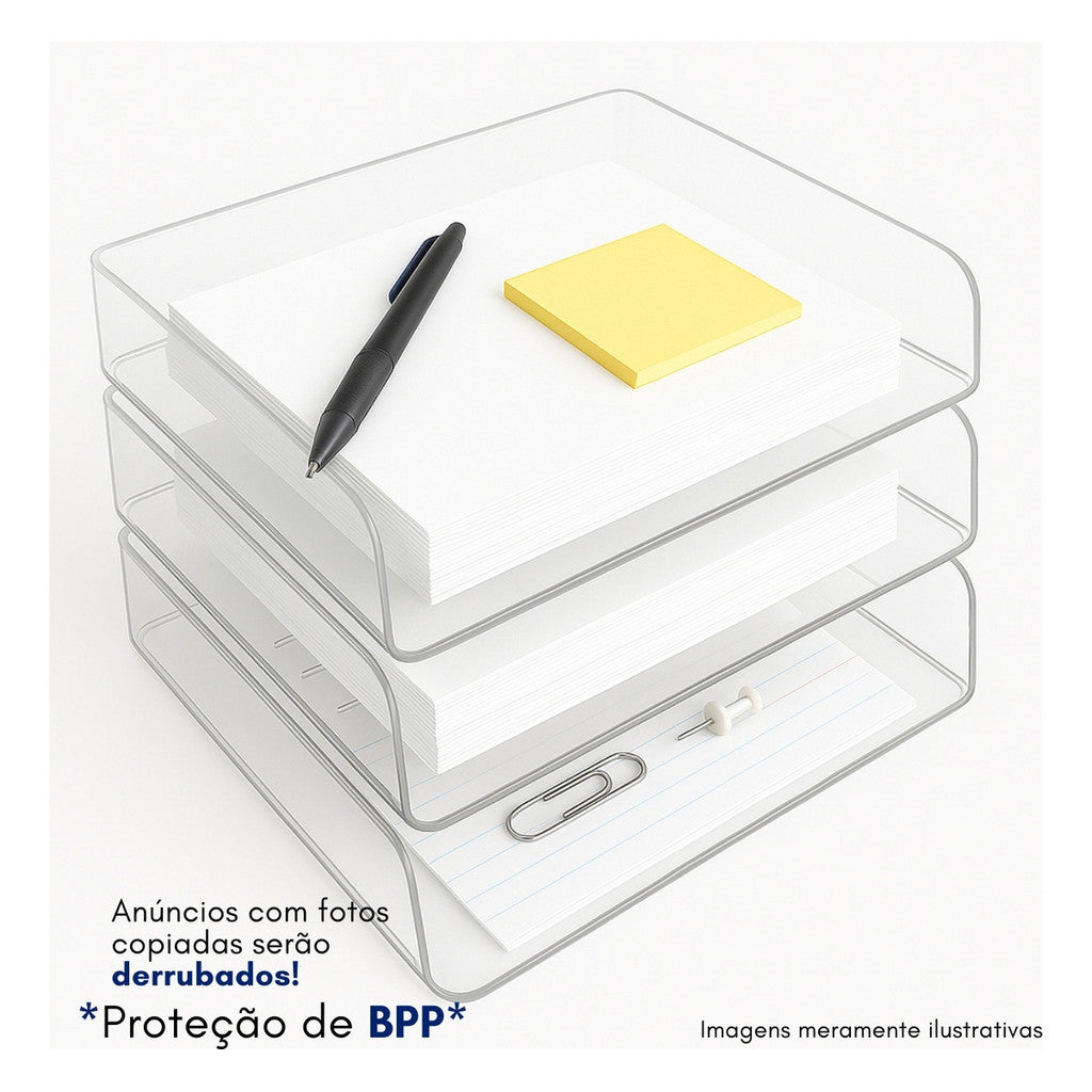 Kit 3 Organizador Arquivo Papel Escritorio Acrilico Folha A4 Caixa Box Empilhável Mesa