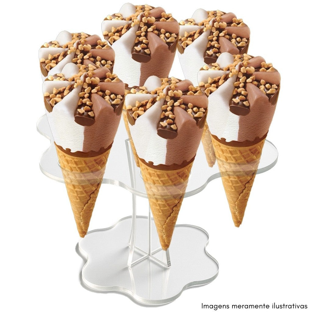 Suporte Expositor Temaki Sorvete Acrilico Cristal 6 Cones Redondo Estrela