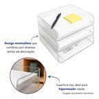 Kit 3 Organizador Arquivo Papel Escritorio Acrilico Folha A4 Caixa Box Empilhável Mesa