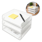 Kit 3 Organizador Arquivo Papel Escritorio Acrilico Folha A4 Caixa Box Empilhável Mesa