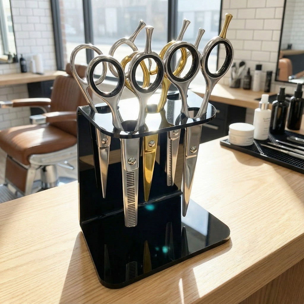 Porta 5 Tesouras Barbeiro Acrilico15x14x8 Base Maior