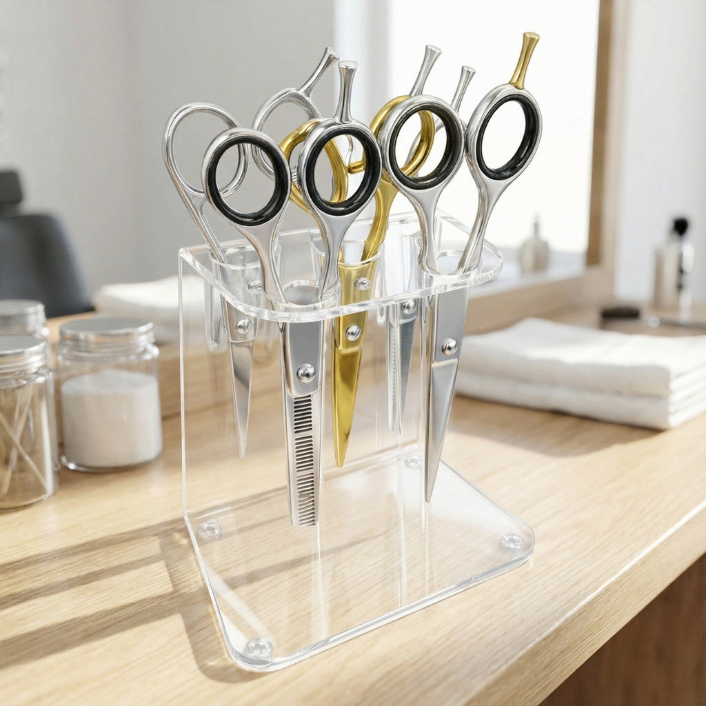 Porta 5 Tesouras Barbeiro Acrilico15x14x8 Base Maior