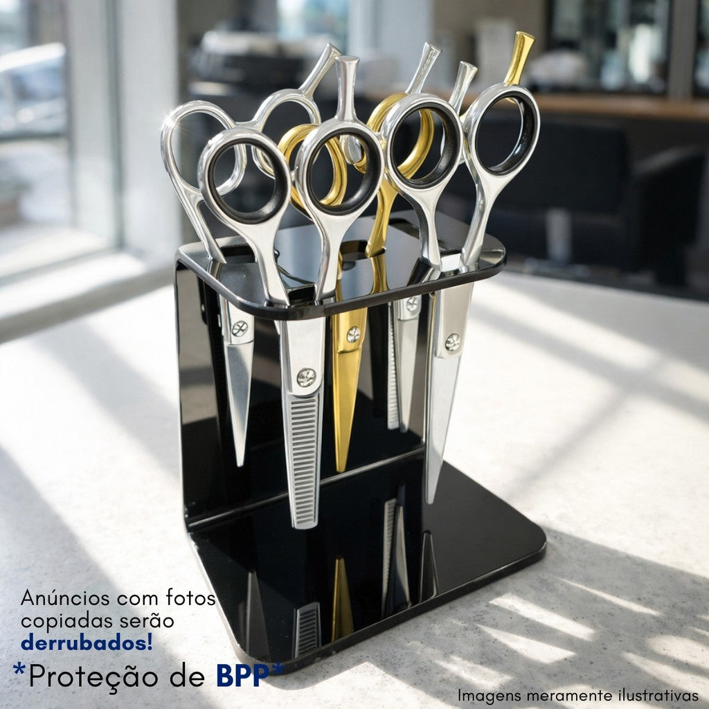 Porta 5 Tesouras Barbeiro Acrilico15x14x8 Base Maior