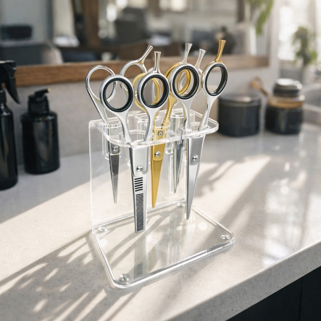 Porta 5 Tesouras Barbeiro Acrilico15x14x8 Base Maior