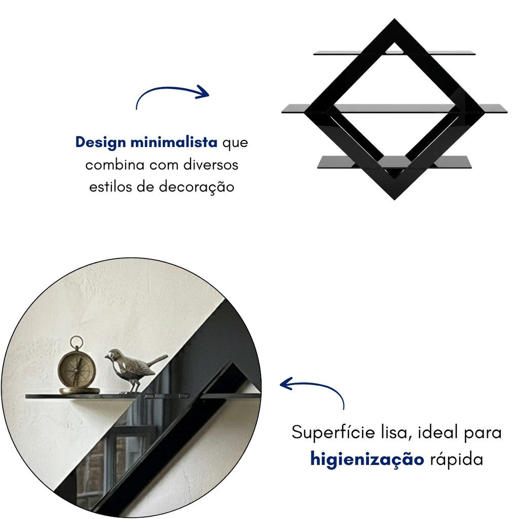 Diamante Parede 3 Andares Prateleira Expositor Decoração Minimalista Flutuante Organizador