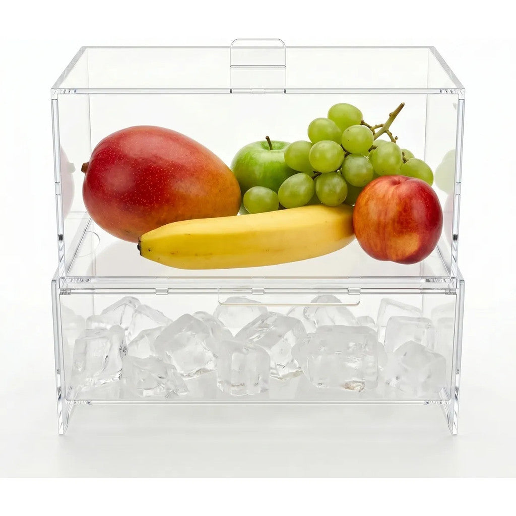 Bandeja Frios Frutas Gelo Dupla Camada Tampa Buffet Mesa Organizador Festas Alimentos