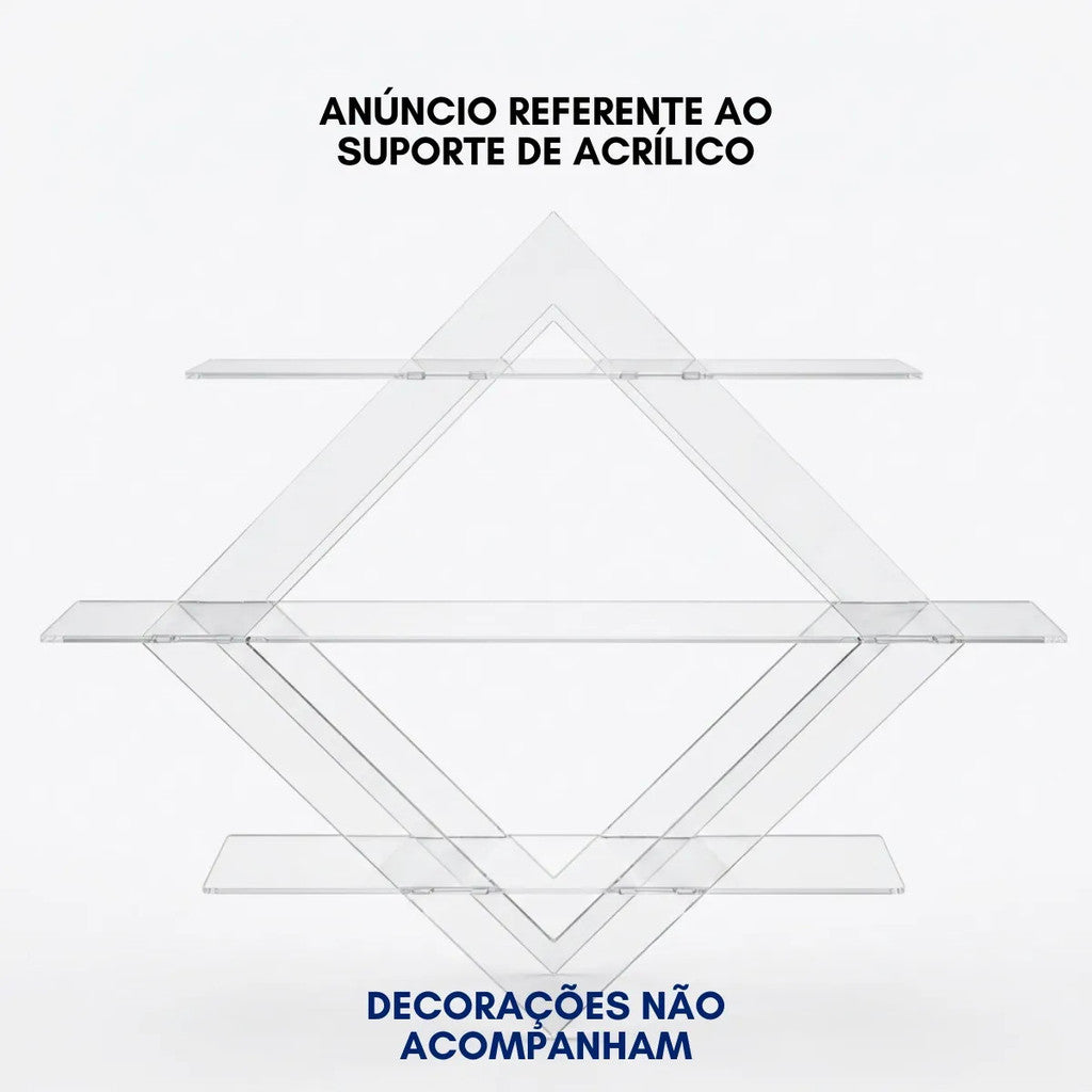 Prateleira Diamante Parede 3 Andares Expositor Decoração Minimalista Flutuante Organizador