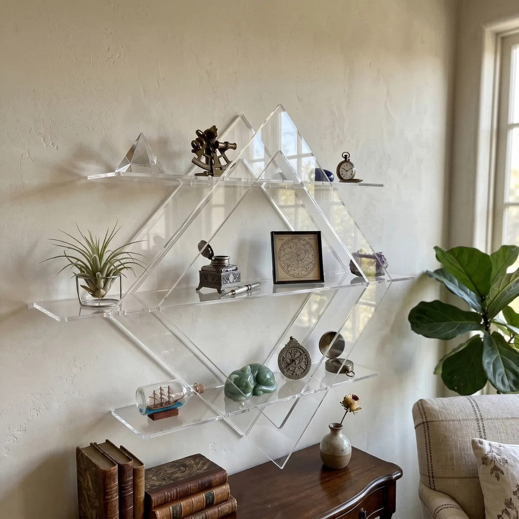 Prateleira Diamante Parede 3 Andares Expositor Decoração Minimalista Flutuante Organizador