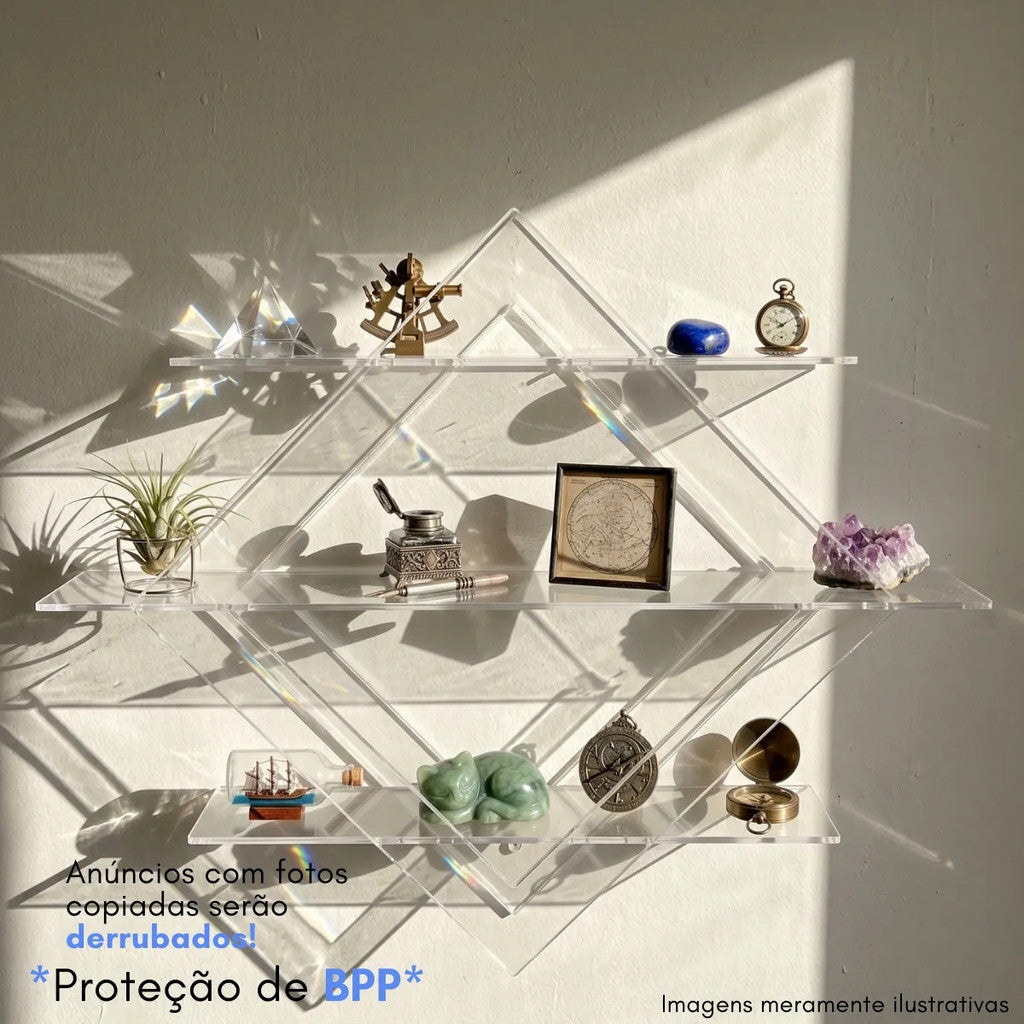 Prateleira Diamante Parede 3 Andares Expositor Decoração Minimalista Flutuante Organizador