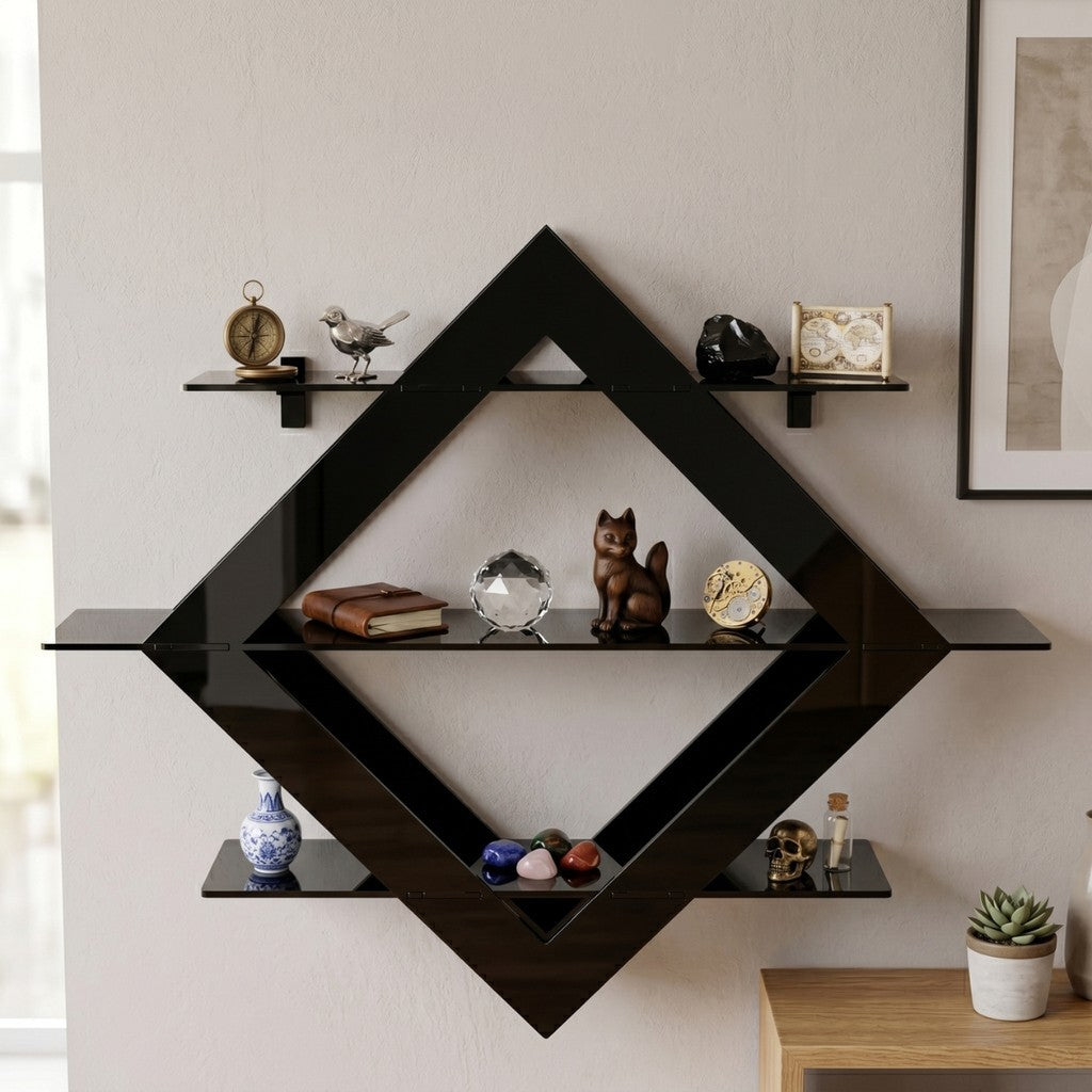 Diamante Parede 3 Andares Prateleira Expositor Decoração Minimalista Flutuante Organizador