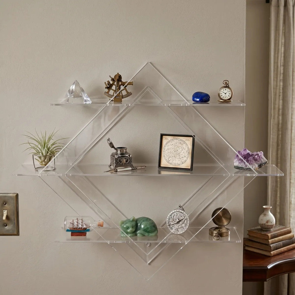 Prateleira Diamante Parede 3 Andares Expositor Decoração Minimalista Flutuante Organizador