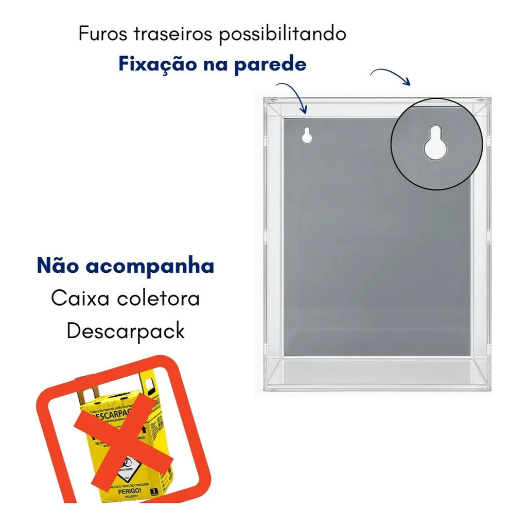 Suporte Caixa Coletora Descarpack 7L Parede Mesa Balcão Resíduos Tóxico Descarte Biológicos