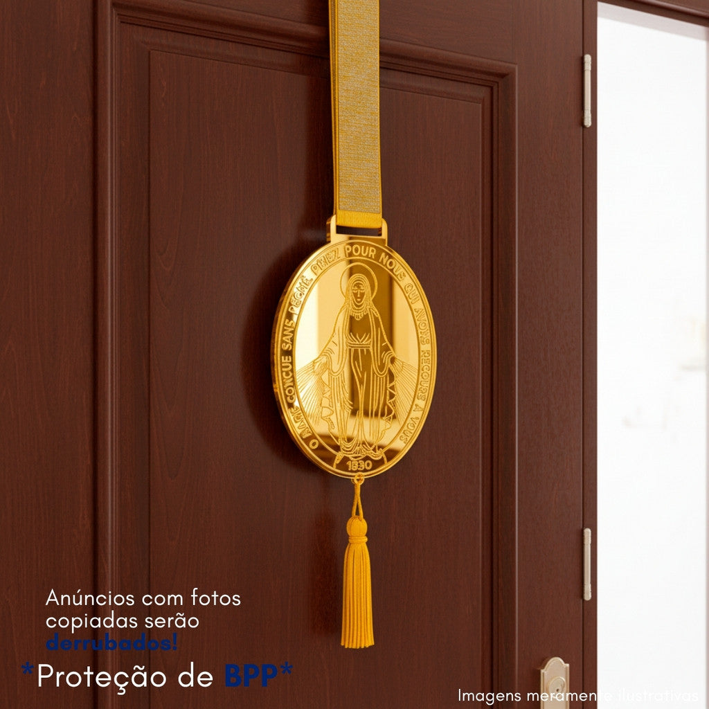 Escapulário De Porta Nossa Senhora das Graças Medalha Milagrosa Religioso Ouro 1 Metro