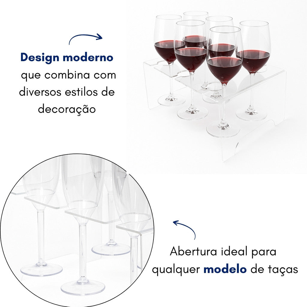 Suporte 6 Taças Festa Adega Exposição Organizador Expositor Champanhe Vinho Evento Bar