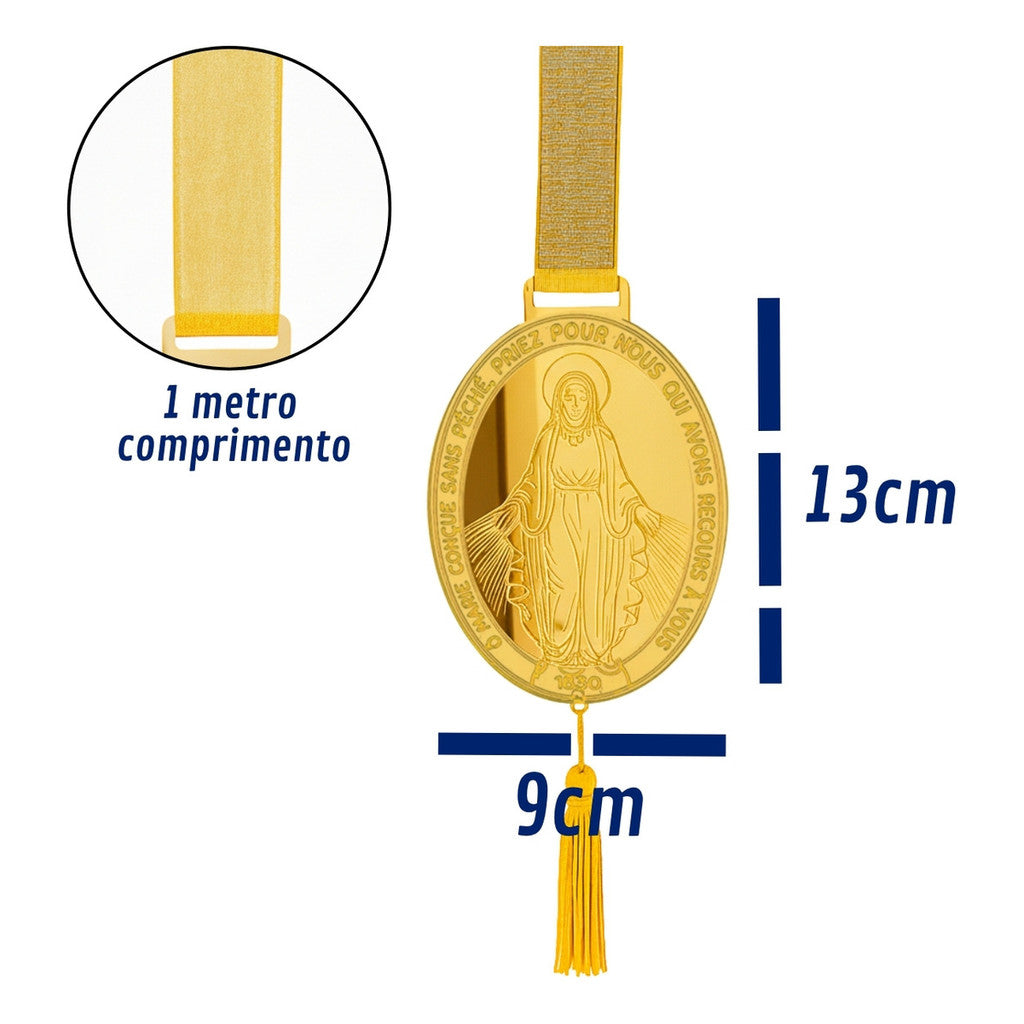Escapulário De Porta Nossa Senhora das Graças Medalha Milagrosa Religioso Ouro 1 Metro