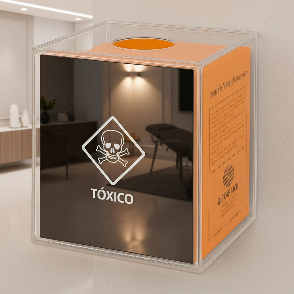 Suporte Caixa Coletora Descarpack 7L Parede Mesa Balcão Resíduos Tóxico Descarte Biológicos