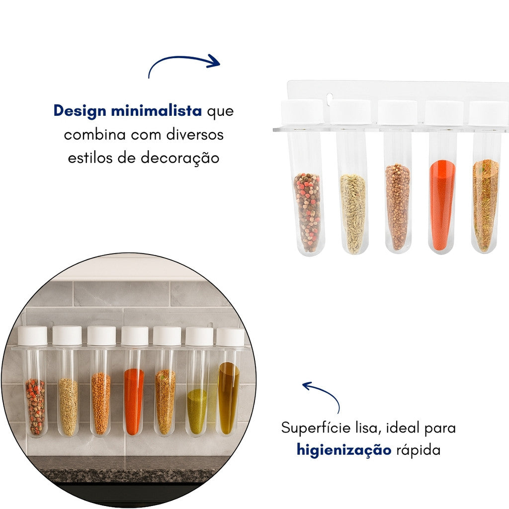 Porta Tempero Organizador Suporte Condimentos Ervas Cozinha 7 Tubos Potes Tubetes