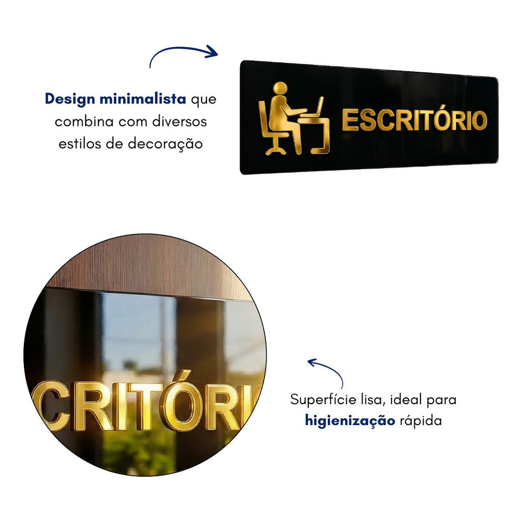 Sinalização Escritório Placa Porta Parede Indicação Empresa Minimalista Espelhado Sala